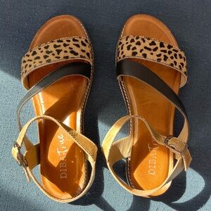 Diba True Fiesta Times Cheetah Leather Strap‎ Sandal Sz 6 black/brown